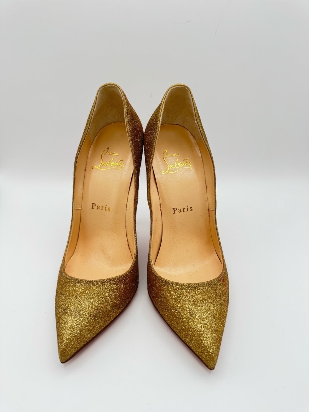 Christian Louboutin Pigalle Follies 120 Glitter Mini Pumps – Gold – Size 36.5